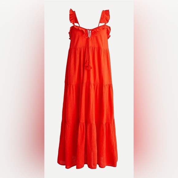 J. Crew Dresses & Skirts - J. Crew Orange Tiered Ruffled Beach Maxi Dress Size Small